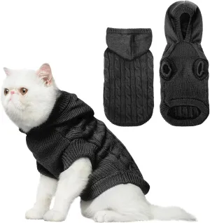 PUPTECK Winter Dog Cat Sweater Coat - Soft Cold Weather Clothes Knitwear for Kitties & Small Dogs Indoor Outdoor Walking Warm, Knitted Classic for Doggies Kitties Girls Boys, Black L