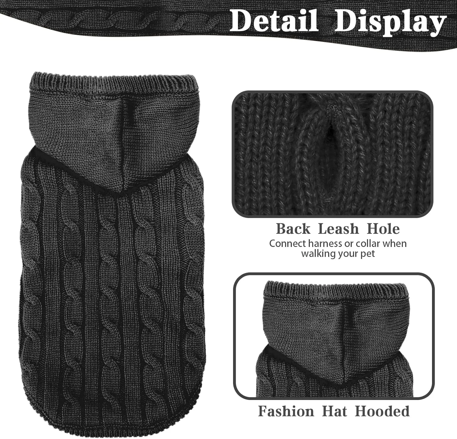 PUPTECK Winter Dog Cat Sweater Coat - Soft Cold Weather Clothes Knitwear for Kitties & Small Dogs Indoor Outdoor Walking Warm, Knitted Classic for Doggies Kitties Girls Boys, Black L