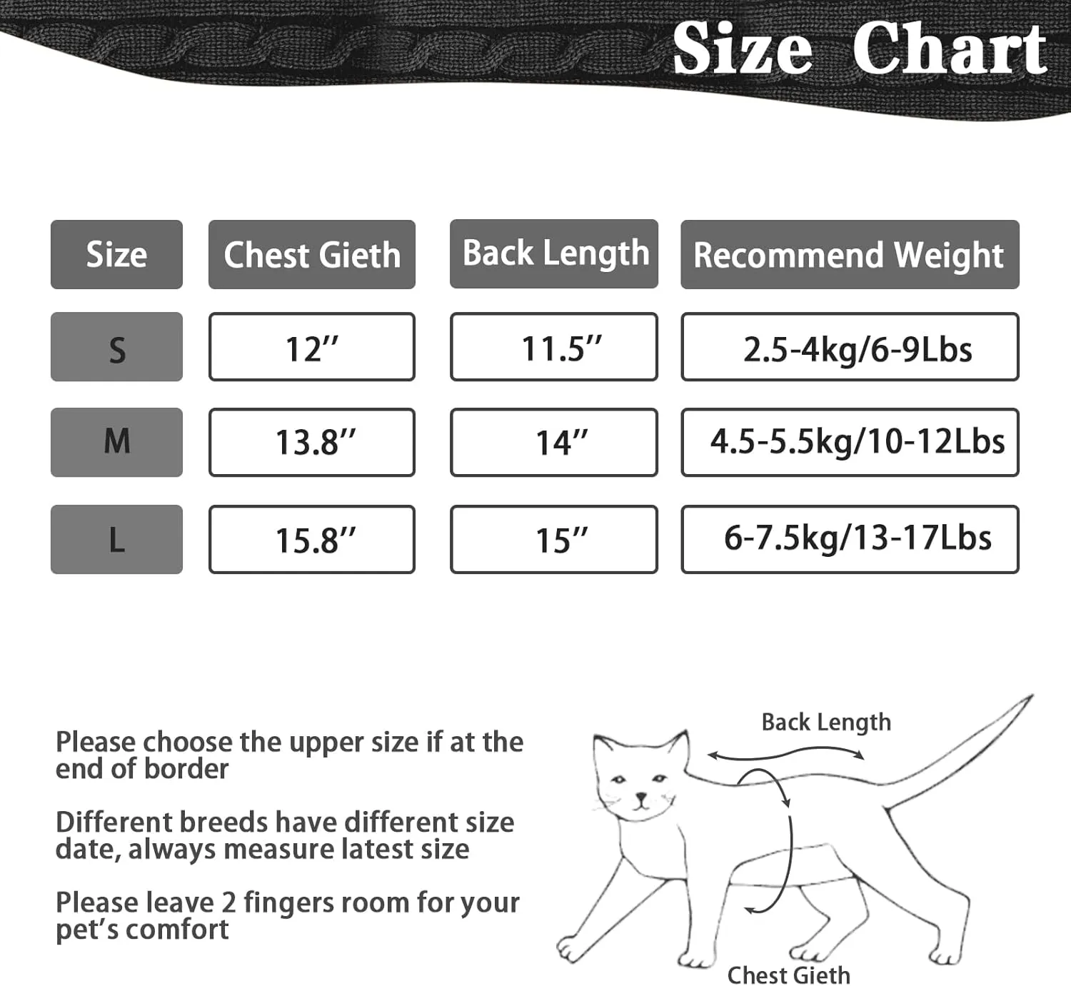 PUPTECK Winter Dog Cat Sweater Coat - Soft Cold Weather Clothes Knitwear for Kitties & Small Dogs Indoor Outdoor Walking Warm, Knitted Classic for Doggies Kitties Girls Boys, Black L