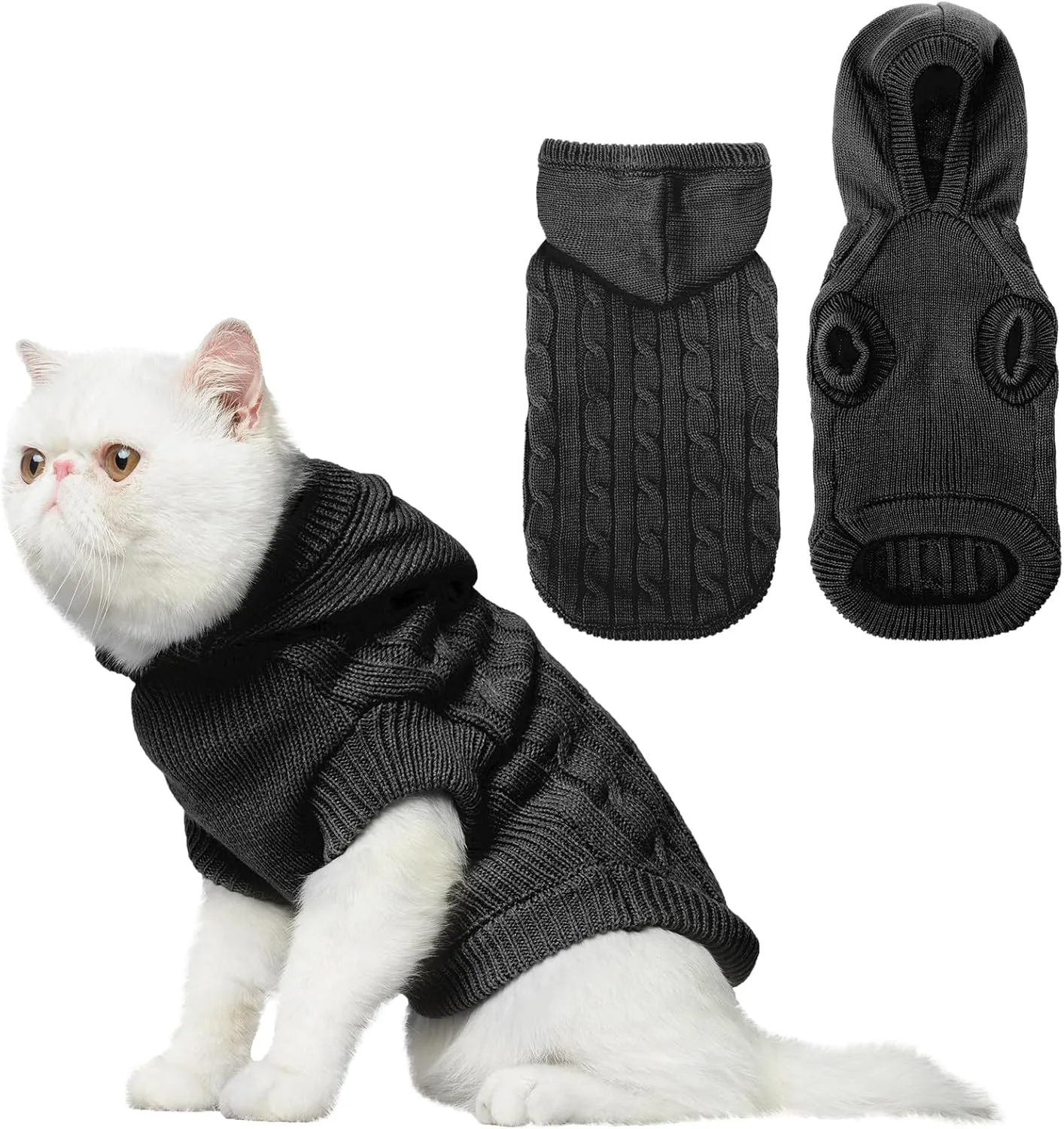 PUPTECK Winter Dog Cat Sweater Coat - Soft Cold Weather Clothes Knitwear for Kitties & Small Dogs Indoor Outdoor Walking Warm, Knitted Classic for Doggies Kitties Girls Boys, Black L
