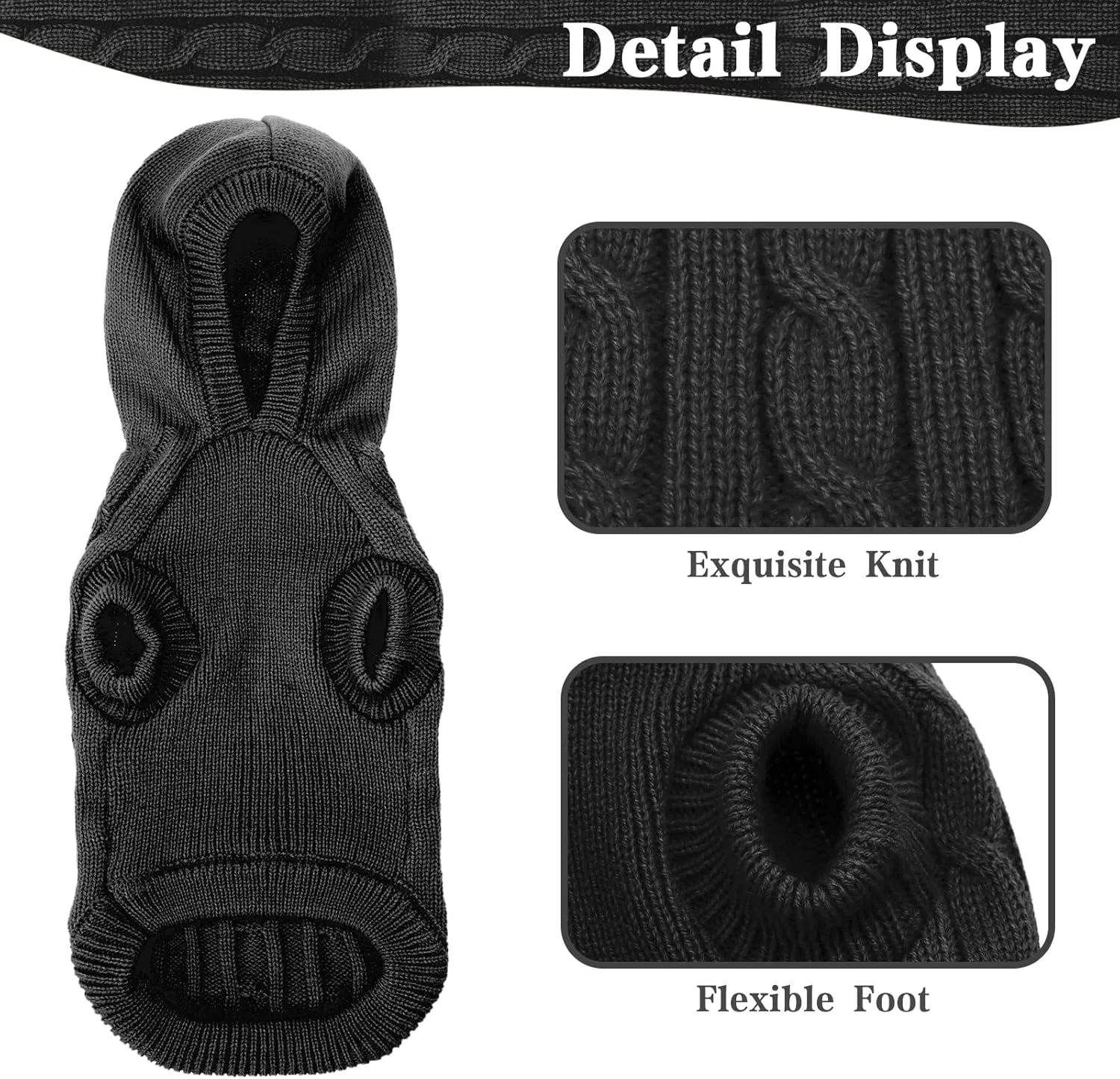 PUPTECK Winter Dog Cat Sweater Coat - Soft Cold Weather Clothes Knitwear for Kitties & Small Dogs Indoor Outdoor Walking Warm, Knitted Classic for Doggies Kitties Girls Boys, Black L