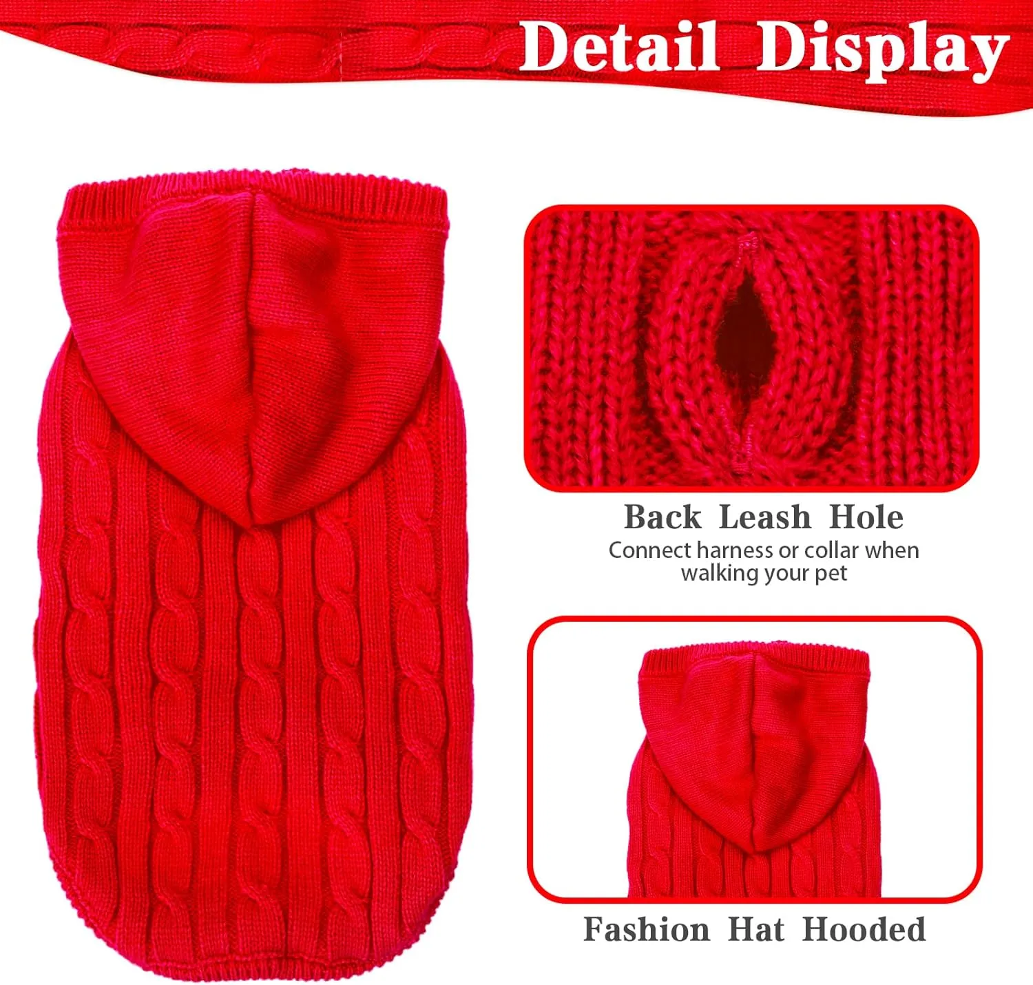 PUPTECK Winter Dog Cat Sweater Coat - Soft Cold Weather Clothes Knitwear for Kitties & Small Dogs Indoor Outdoor Walking Warm, Knitted Classic for Doggies Kitties Girls Boys, Red L