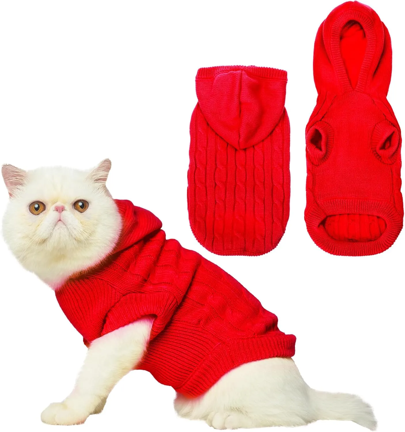 PUPTECK Winter Dog Cat Sweater Coat - Soft Cold Weather Clothes Knitwear for Kitties & Small Dogs Indoor Outdoor Walking Warm, Knitted Classic for Doggies Kitties Girls Boys, Red L