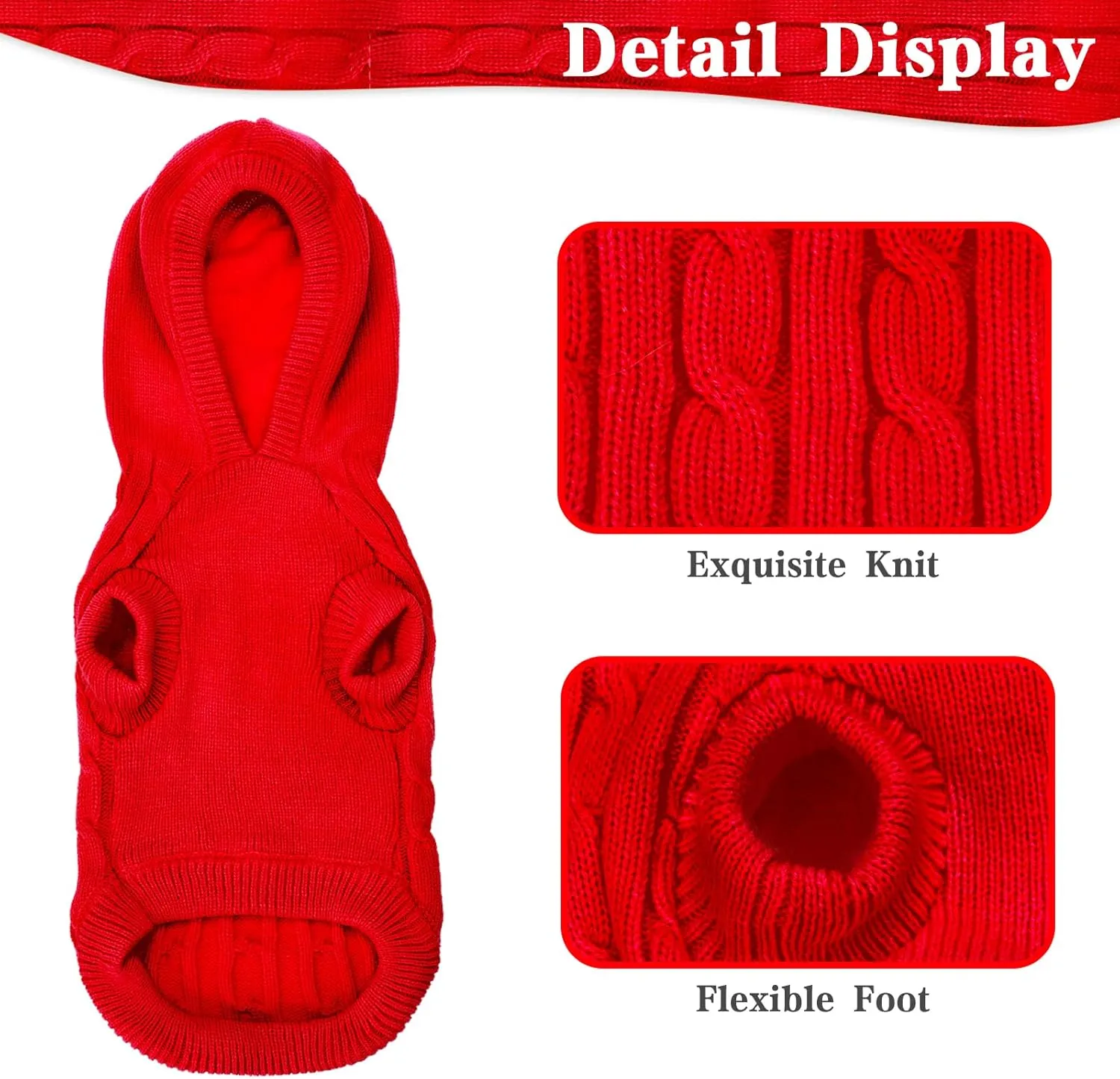 PUPTECK Winter Dog Cat Sweater Coat - Soft Cold Weather Clothes Knitwear for Kitties & Small Dogs Indoor Outdoor Walking Warm, Knitted Classic for Doggies Kitties Girls Boys, Red L