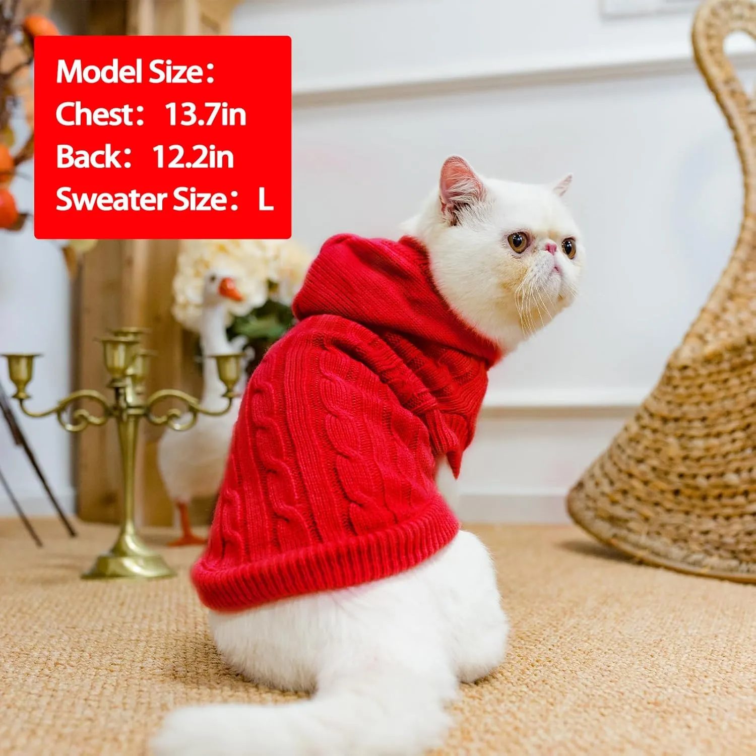 PUPTECK Winter Dog Cat Sweater Coat - Soft Cold Weather Clothes Knitwear for Kitties & Small Dogs Indoor Outdoor Walking Warm, Knitted Classic for Doggies Kitties Girls Boys, Red L