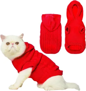 PUPTECK Winter Dog Cat Sweater Coat - Soft Cold Weather Clothes Knitwear for Kitties & Small Dogs Indoor Outdoor Walking Warm, Knitted Classic for Doggies Kitties Girls Boys, Red L