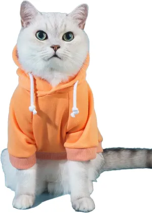 QWINEE Basic Dog Hoodie, Dog Warm Jacket, Cat Apparel, Dog Shirt, Dog Clothes for Puppy Kitten Small Medium Dogs Cats Orange S