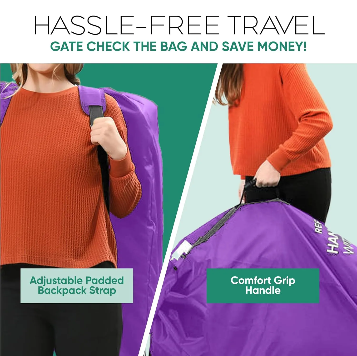 reperkid Large Stroller Bag for Airplane Travel, Purple, 47" H x 24" W x 15" D, Fits Most Large, Single, Double, Jogging Strollers  Premium Waterproof Cover, Adjustable Shoulder Straps