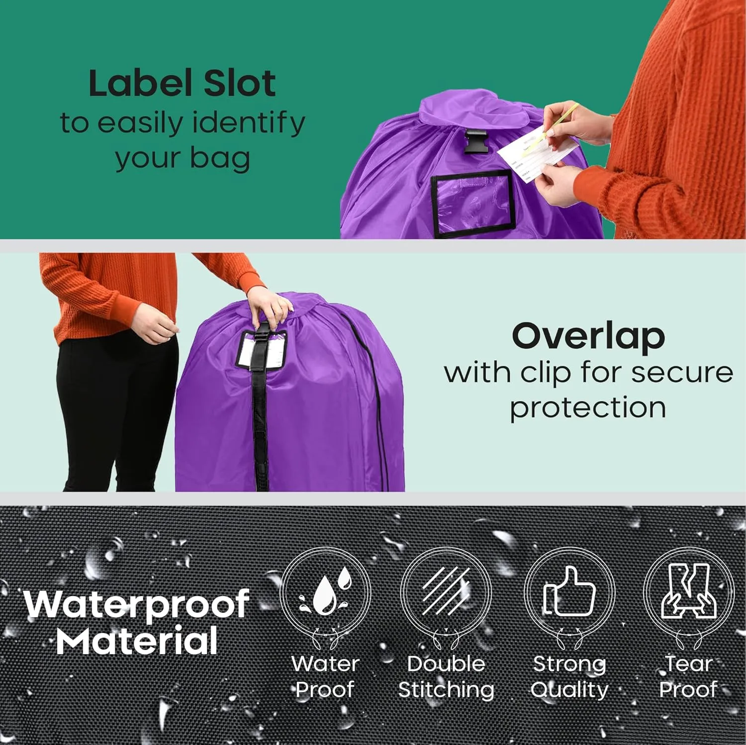 reperkid Large Stroller Bag for Airplane Travel, Purple, 47" H x 24" W x 15" D, Fits Most Large, Single, Double, Jogging Strollers  Premium Waterproof Cover, Adjustable Shoulder Straps
