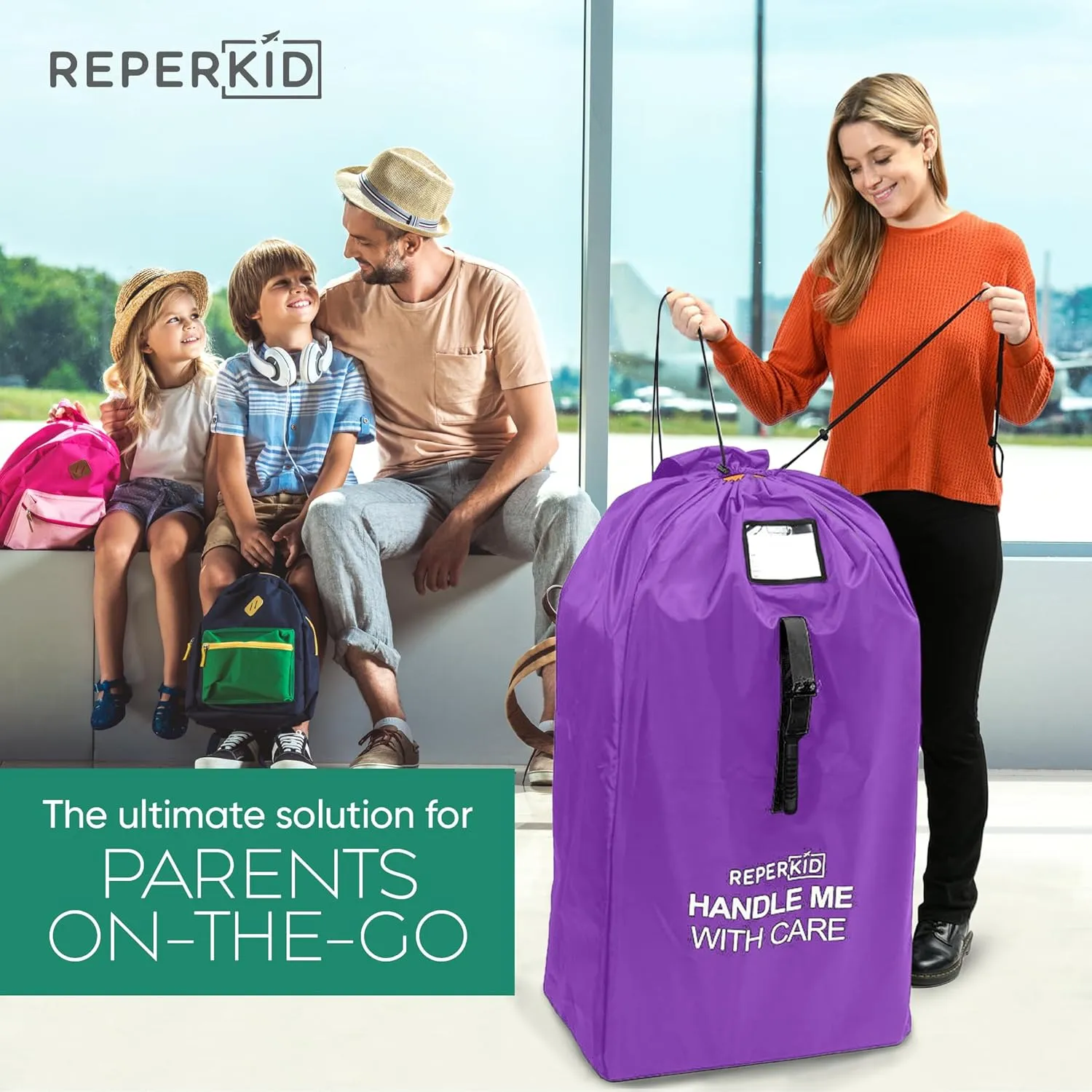 reperkid Large Stroller Bag for Airplane Travel, Purple, 47" H x 24" W x 15" D, Fits Most Large, Single, Double, Jogging Strollers  Premium Waterproof Cover, Adjustable Shoulder Straps