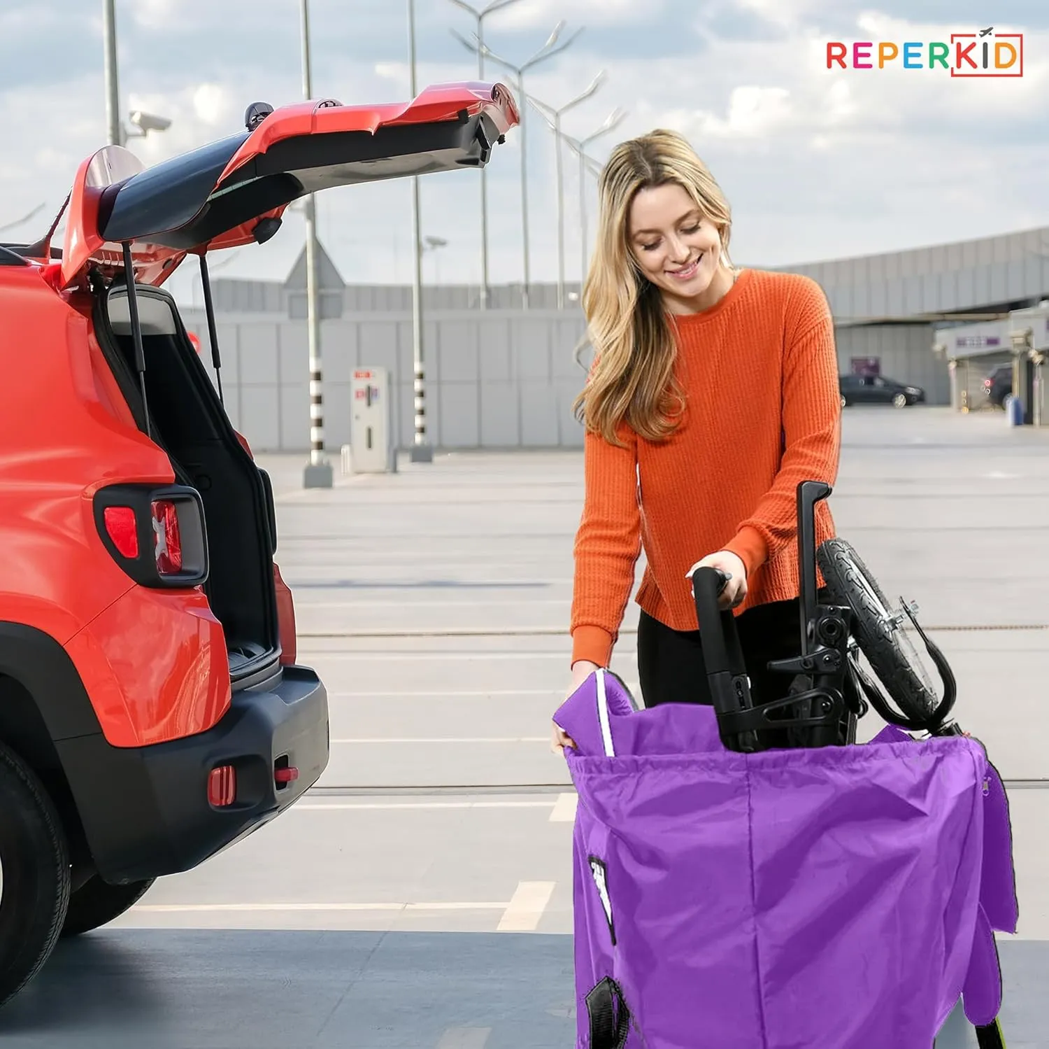 reperkid Large Stroller Bag for Airplane Travel, Purple, 47" H x 24" W x 15" D, Fits Most Large, Single, Double, Jogging Strollers  Premium Waterproof Cover, Adjustable Shoulder Straps