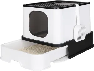 RIZZARI Cat Litter Box, Foldable Cat Box with Drawer, Large Capacity Litter Box with Lid, Top Opening Litter Pan for Small to Big Cats (Black)