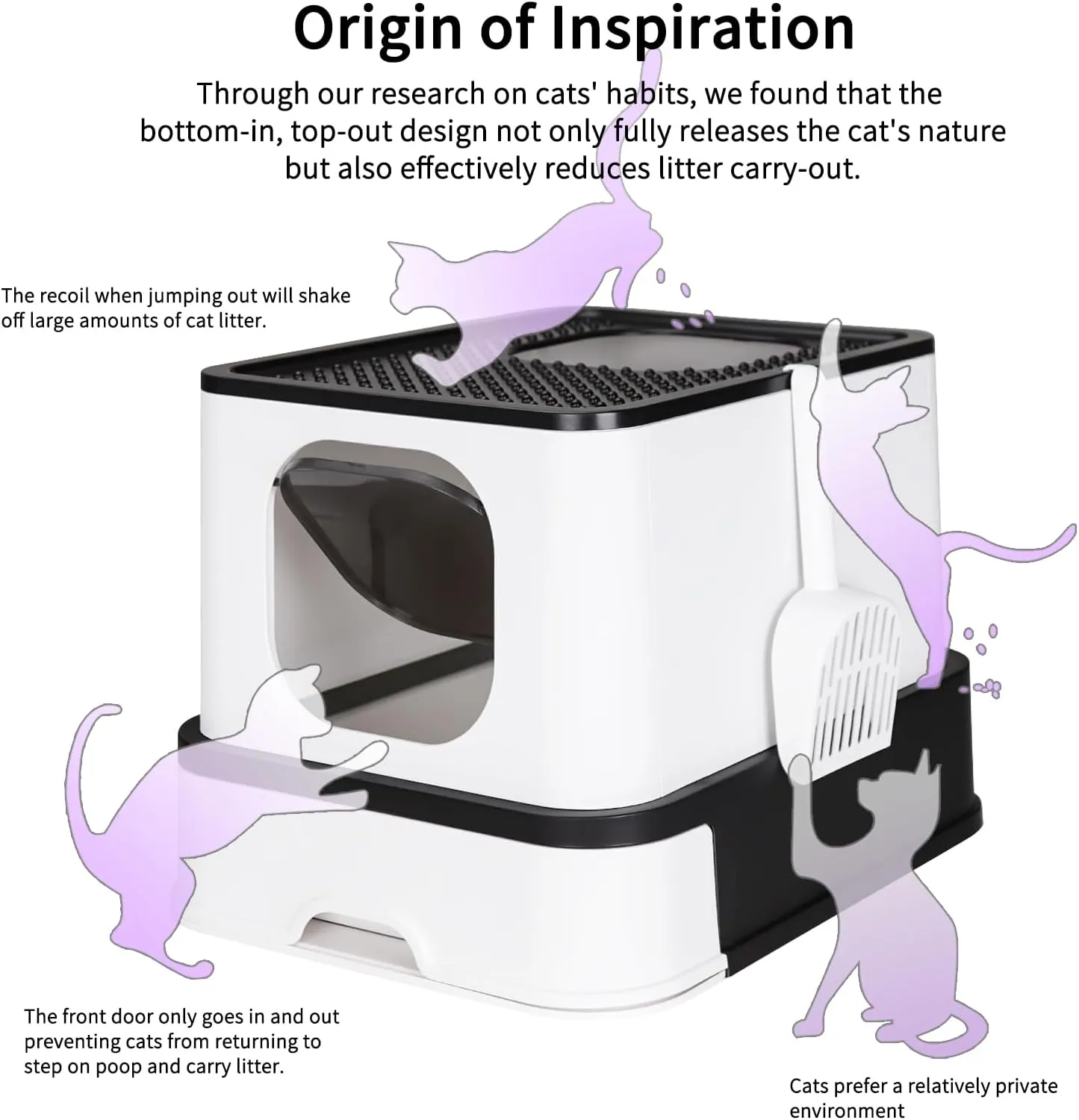 RIZZARI Cat Litter Box, Foldable Cat Box with Drawer, Large Capacity Litter Box with Lid, Top Opening Litter Pan for Small to Big Cats (Black)