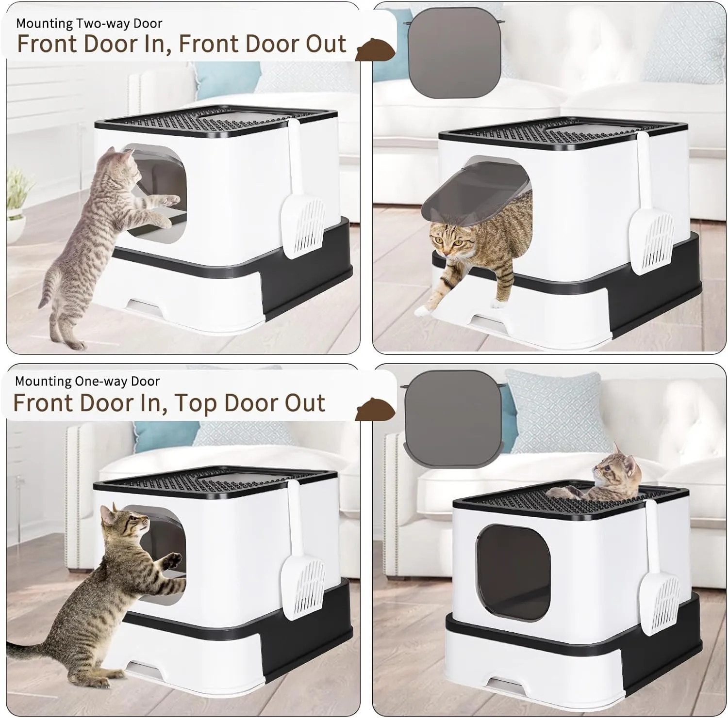 RIZZARI Cat Litter Box, Foldable Cat Box with Drawer, Large Capacity Litter Box with Lid, Top Opening Litter Pan for Small to Big Cats (Black)