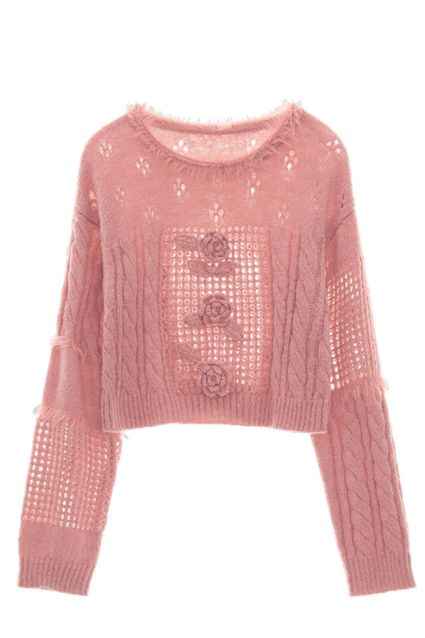 Rose Lace Cable Knit Sweater