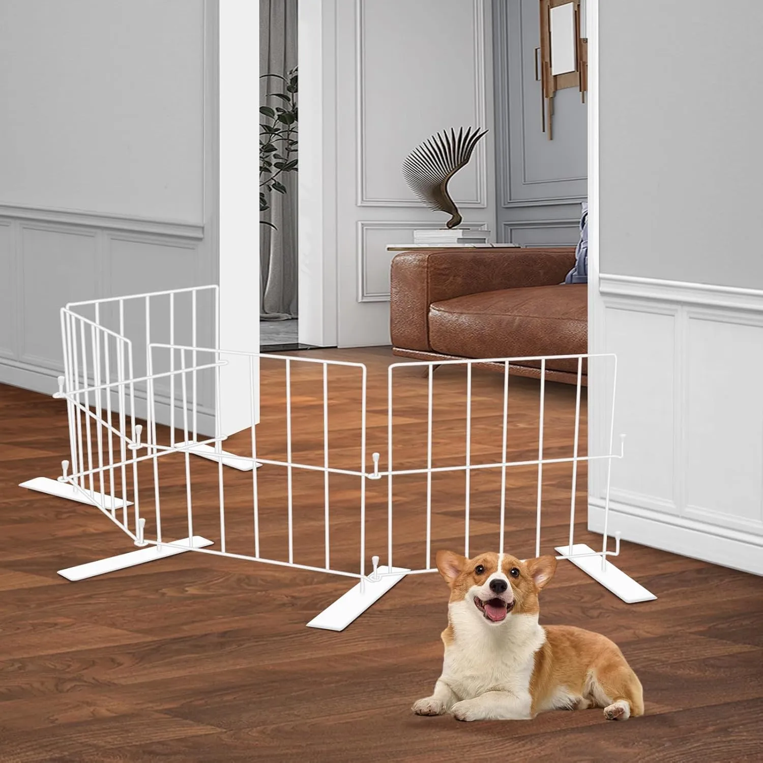 Short Puppy Gate - 17 Inch Height, Free Standing, Expands Up to 48 Inches, Indoor/Outdoor, Step Over Pet Fence for Small Dogs