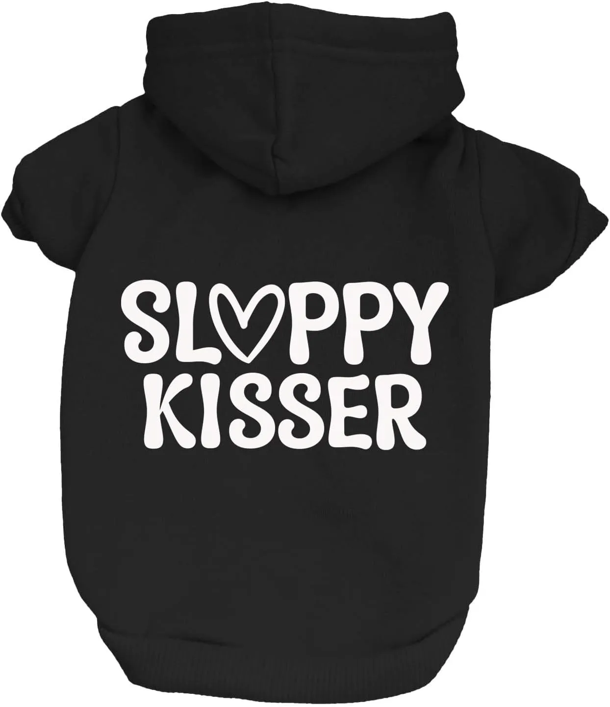 Sloppy Kisser Valentine's Day Dog Hoodie Fleece Lined Pullover Sweatshirt with Leash Hole (Black, 2X-Large 1174)