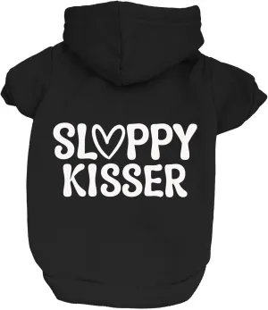 Sloppy Kisser Valentine's Day Dog Hoodie Fleece Lined Pullover Sweatshirt with Leash Hole (Black, 2X-Large 1174)