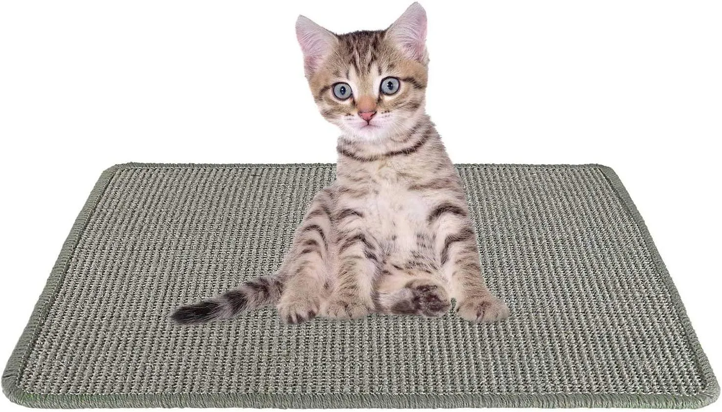 SlowTon Cat Scratcher Mat, Natural Sisal Woven Rope Scratching Pad for Cat Grinding Claws & Protecting Carpet Rug Furniture, Durable Anti-Slip Floor Cat Playing Sleeping Scratch Toy (15.7 x23.6 in) (Grey)