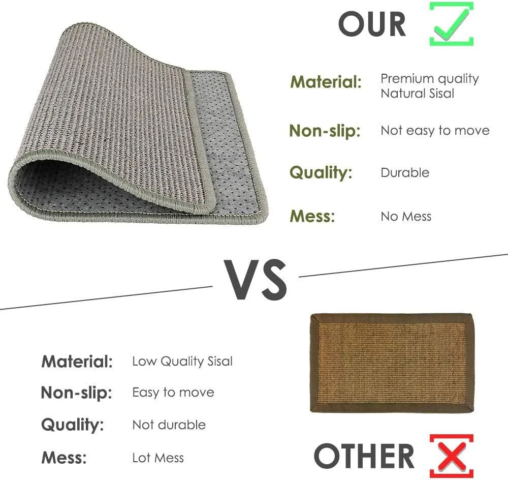 SlowTon Cat Scratcher Mat, Natural Sisal Woven Rope Scratching Pad for Cat Grinding Claws & Protecting Carpet Rug Furniture, Durable Anti-Slip Floor Cat Playing Sleeping Scratch Toy (15.7 x23.6 in) (Grey)