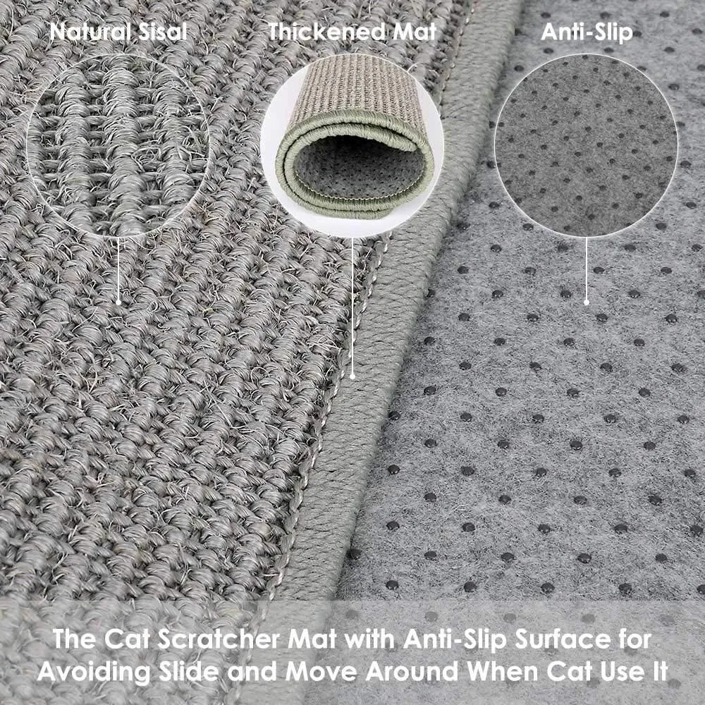 SlowTon Cat Scratcher Mat, Natural Sisal Woven Rope Scratching Pad for Cat Grinding Claws & Protecting Carpet Rug Furniture, Durable Anti-Slip Floor Cat Playing Sleeping Scratch Toy (15.7 x23.6 in) (Grey)