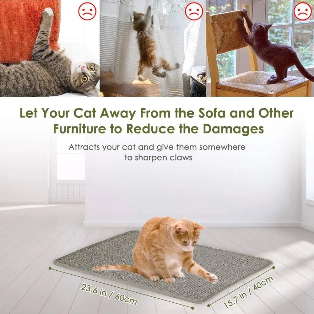 SlowTon Cat Scratcher Mat, Natural Sisal Woven Rope Scratching Pad for Cat Grinding Claws & Protecting Carpet Rug Furniture, Durable Anti-Slip Floor Cat Playing Sleeping Scratch Toy (15.7 x23.6 in) (Grey)