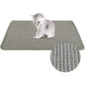 SlowTon Cat Scratcher Mat, Natural Sisal Woven Rope Scratching Pad for Cat Grinding Claws & Protecting Carpet Rug Furniture, Durable Anti-Slip Floor Cat Playing Sleeping Scratch Toy (15.7 x23.6 in) (Grey)