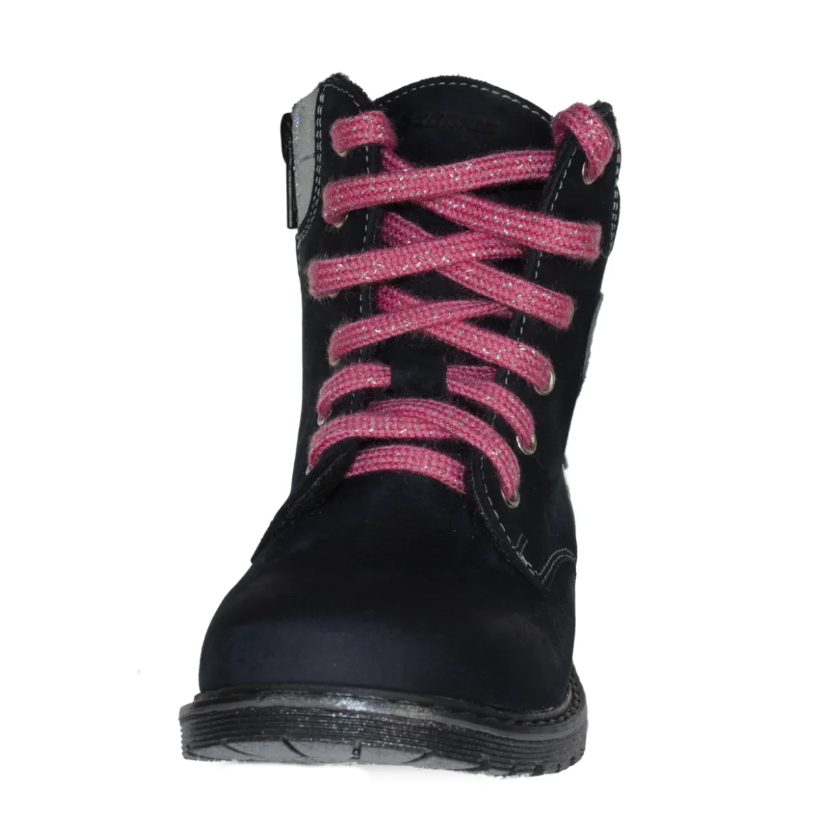 Szamos kid girl boots black with white and pink heart decor little kid size
