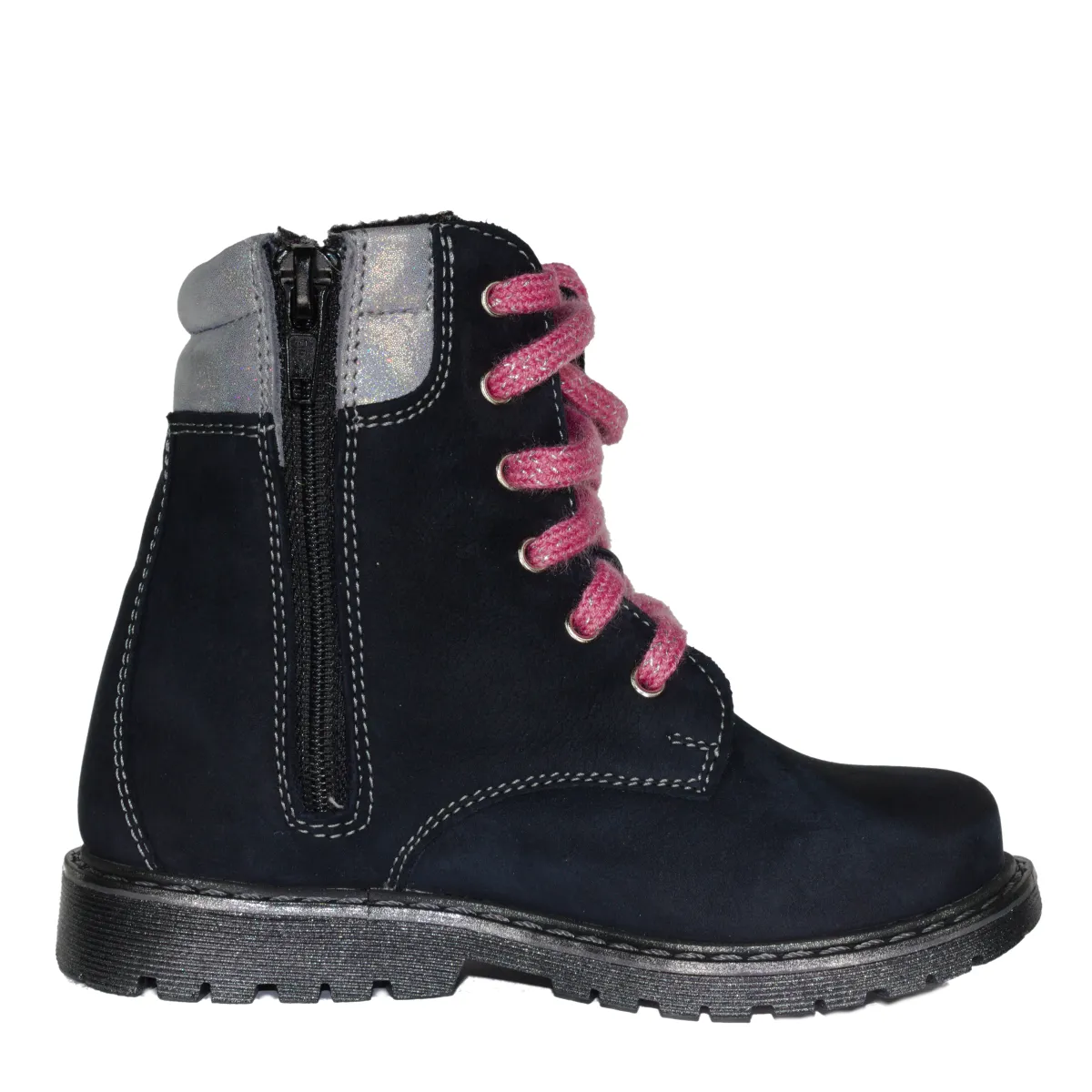 Szamos kid girl boots black with white and pink heart decor little kid size