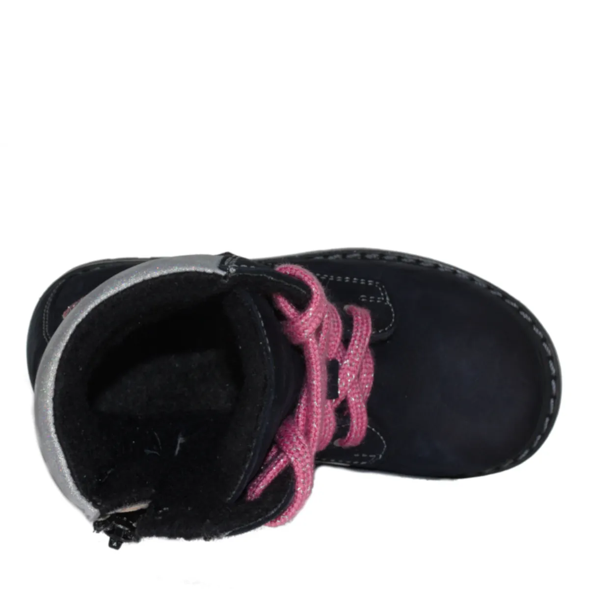 Szamos kid girl boots black with white and pink heart decor little kid size