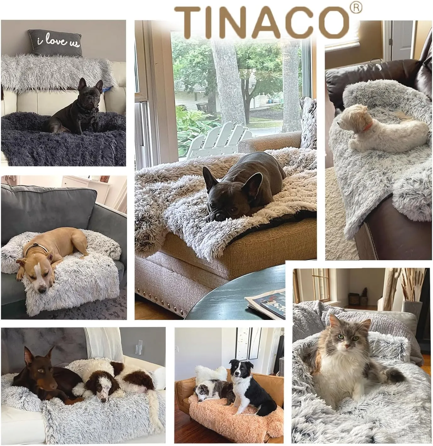 Tinaco Luxurious Calming Bed Mats, Washable Removable Couch Cover, Plush Long Fur Mat for Pets, Waterproof Lining, Perfect for Small, Medium and Large Dogs and Cats (Desert Brown, S)