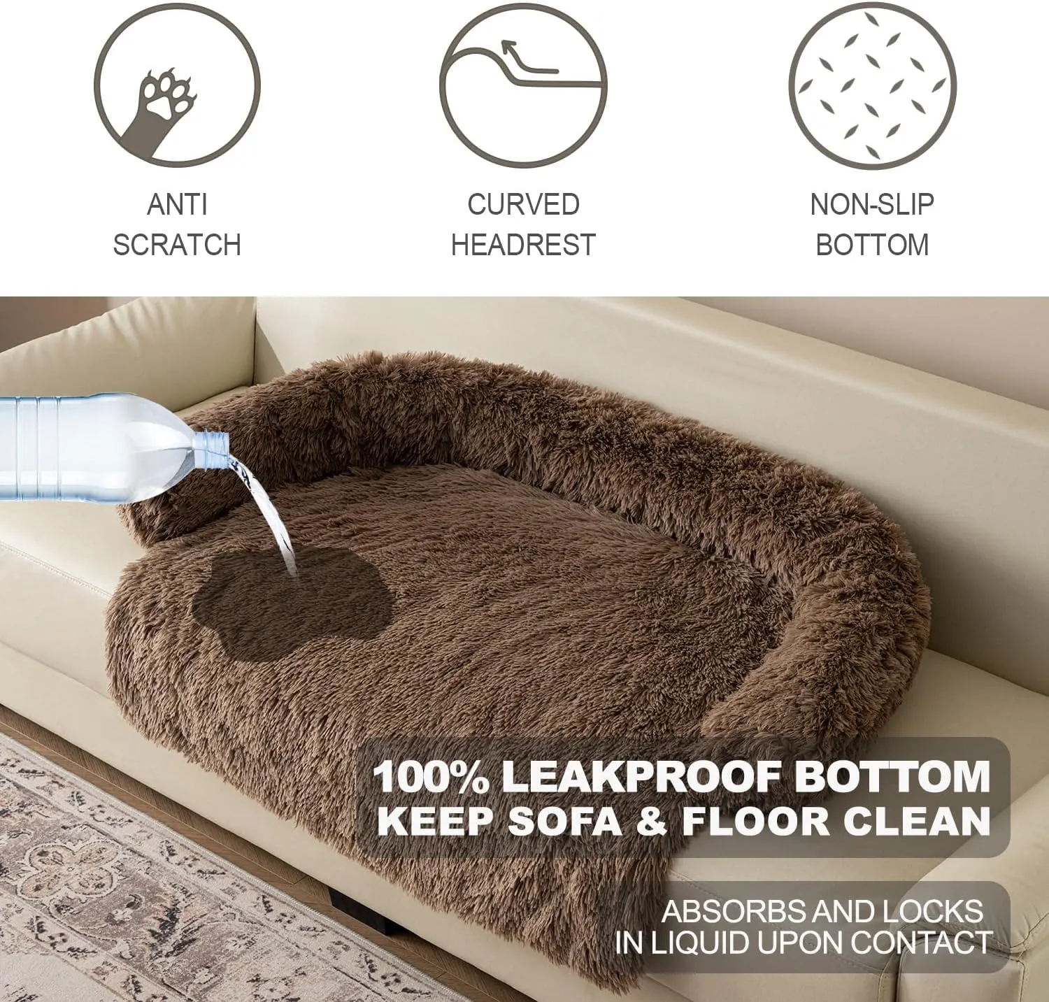 Tinaco Luxurious Calming Bed Mats, Washable Removable Couch Cover, Plush Long Fur Mat for Pets, Waterproof Lining, Perfect for Small, Medium and Large Dogs and Cats (Desert Brown, S)