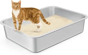 Travel Litter Box for Cats - Light and Thin Stainless Steel Litter Box for Cat Crate, Playpen, Kennel, Cage, House (17.7x13.7x4 inches)