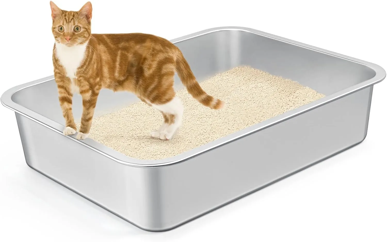 Travel Litter Box for Cats - Light and Thin Stainless Steel Litter Box for Cat Crate, Playpen, Kennel, Cage, House (17.7x13.7x4 inches)