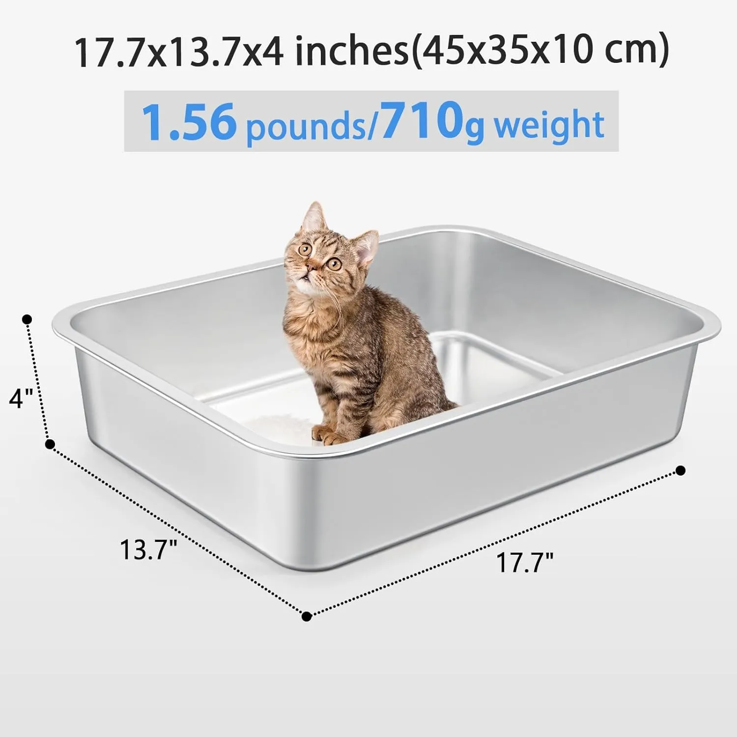 Travel Litter Box for Cats - Light and Thin Stainless Steel Litter Box for Cat Crate, Playpen, Kennel, Cage, House (17.7x13.7x4 inches)