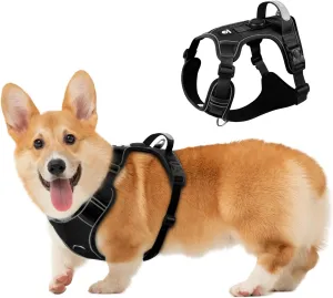Upgraded Dog Harness with AirTag Holder, Escape Proof Adjustable Puppy Vest for Outdoor Walking, No-Pull No-Choke Soft Breathable Jacket with Reflective Strips for Dark Night (Black, S)