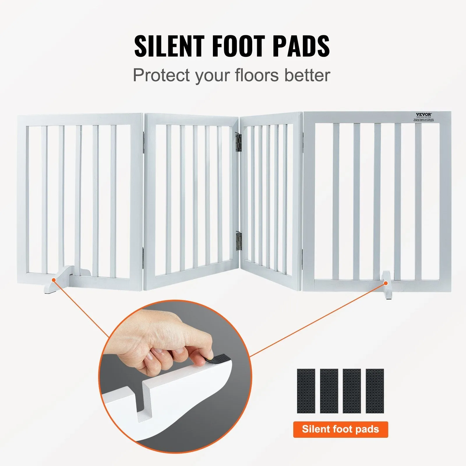 VEVOR Free Standing Dog Gate, 24" H x 80.3" W Freestanding Pet Gate, 4 Panels Foldable Dog Gate for Wide and Narrow Passageways, Expandable Dog Barrier with Silent Foot Support for Indoor, White