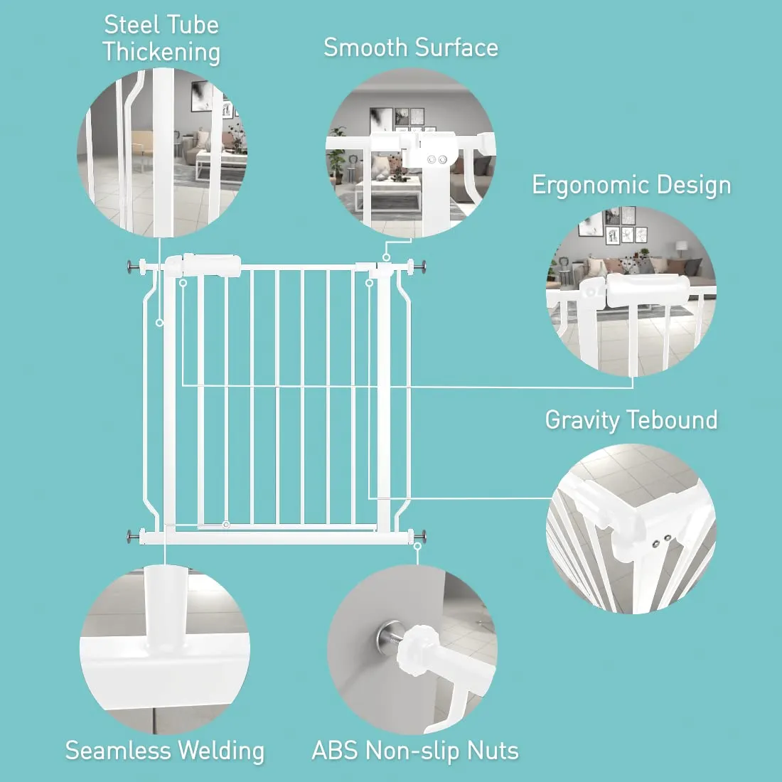 WAOWAO Baby Gate 71.65-76.35" Extra Wide Pressure Mounted Walk Through Swing Auto Close Safety White Metal Toddler Kids Child Dog Pet Puppy for Stairs,Doorways,Kitchen