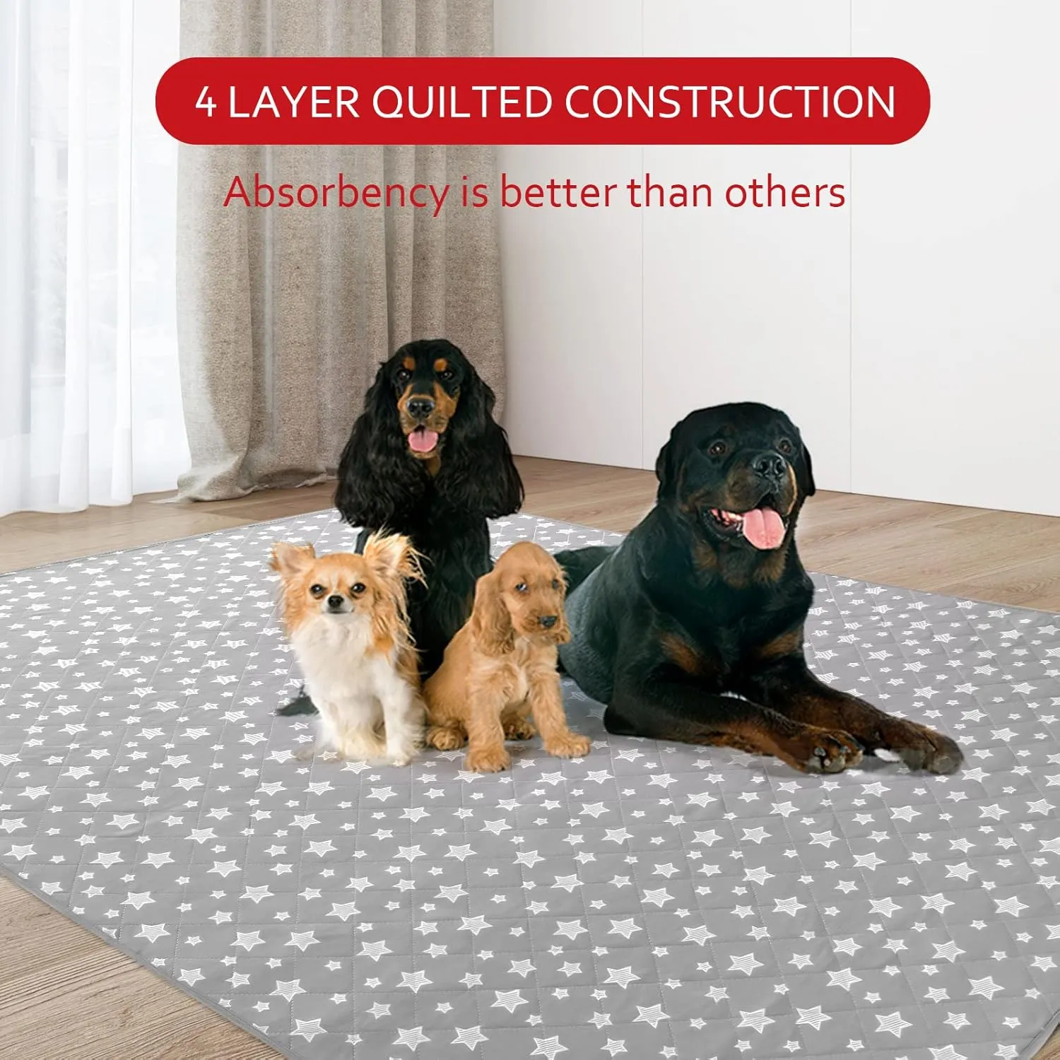 Washable Pee Pads for Dogs 65" x 48", Reusable Quilted Dog Playpen Pads for Large Dogs, Non-Slip Whelping Pads, for Training, Travel, Whelping, Housebreaking, Incontinence, star