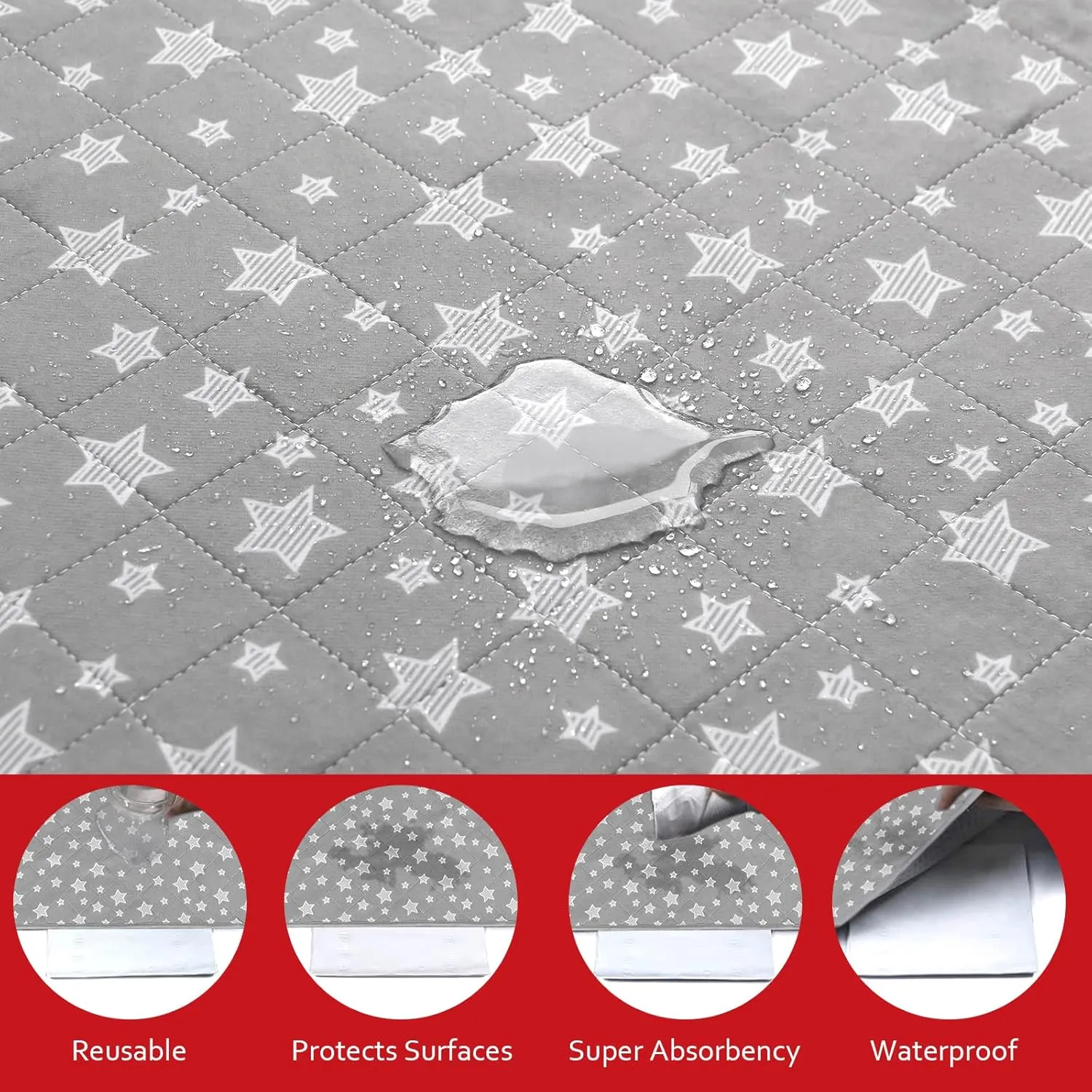 Washable Pee Pads for Dogs 65" x 48", Reusable Quilted Dog Playpen Pads for Large Dogs, Non-Slip Whelping Pads, for Training, Travel, Whelping, Housebreaking, Incontinence, star