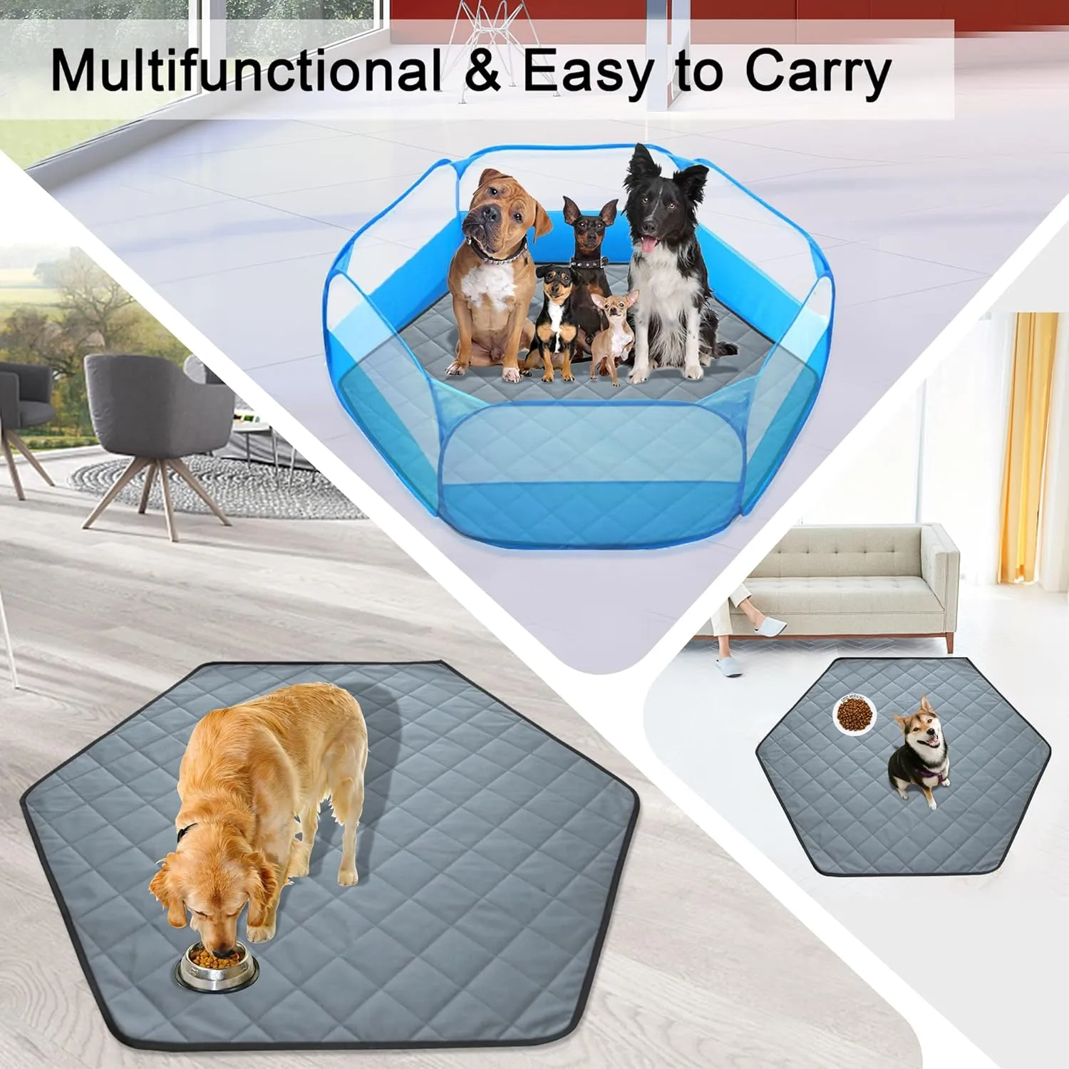 Washable Pee Pads for Dogs, Reusable Pet Playpen Mat Non-Slip Hexagon Dog Pads for Whelping Potty Housebreaking Incontinence Playpen Crate Kennel L