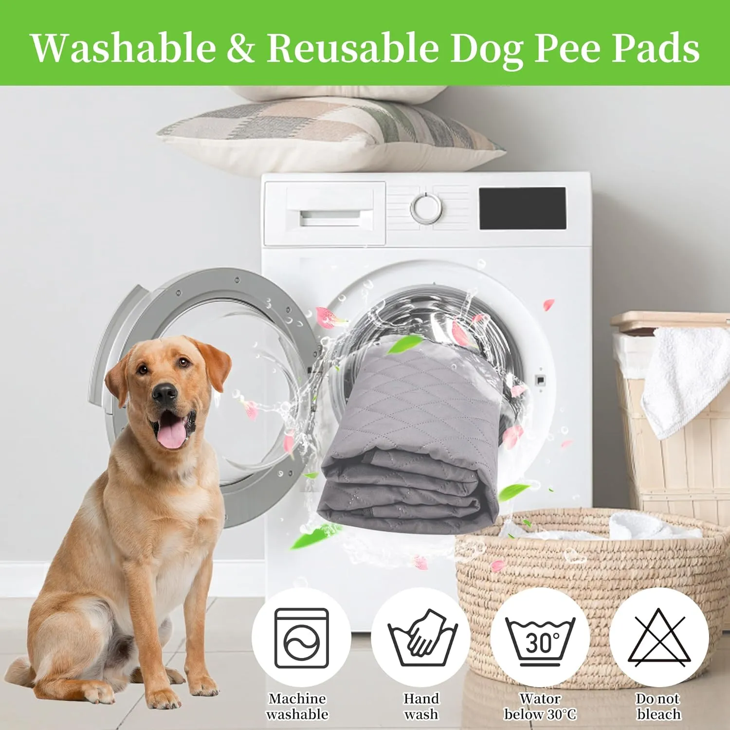 Washable Pee Pads for Dogs, Reusable Pet Playpen Mat Non-Slip Hexagon Dog Pads for Whelping Potty Housebreaking Incontinence Playpen Crate Kennel L
