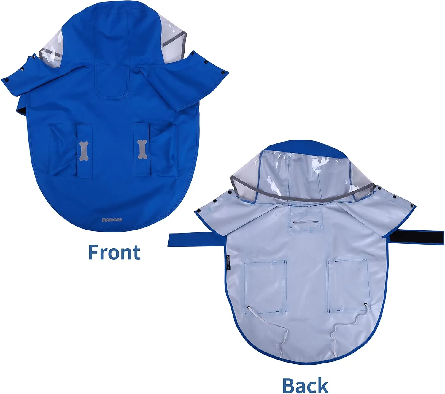 Waterproof Dog Raincoat, Adjustable Reflective Lightweight Pet Rain Clothes with Poncho Hood (Large, Blue)