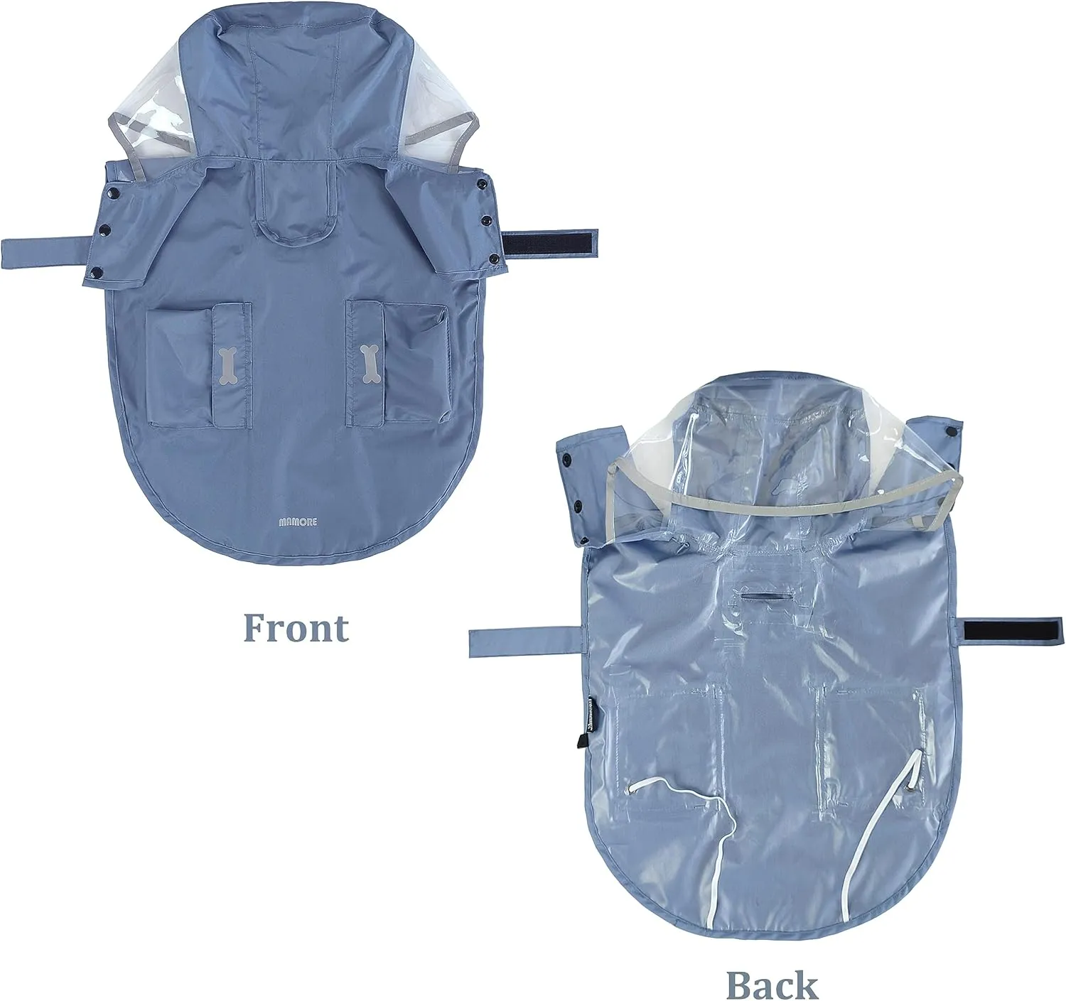 Waterproof Dog Raincoat, Adjustable Reflective Lightweight Pet Rain Clothes with Poncho Hood(Large, Blue&Grey)