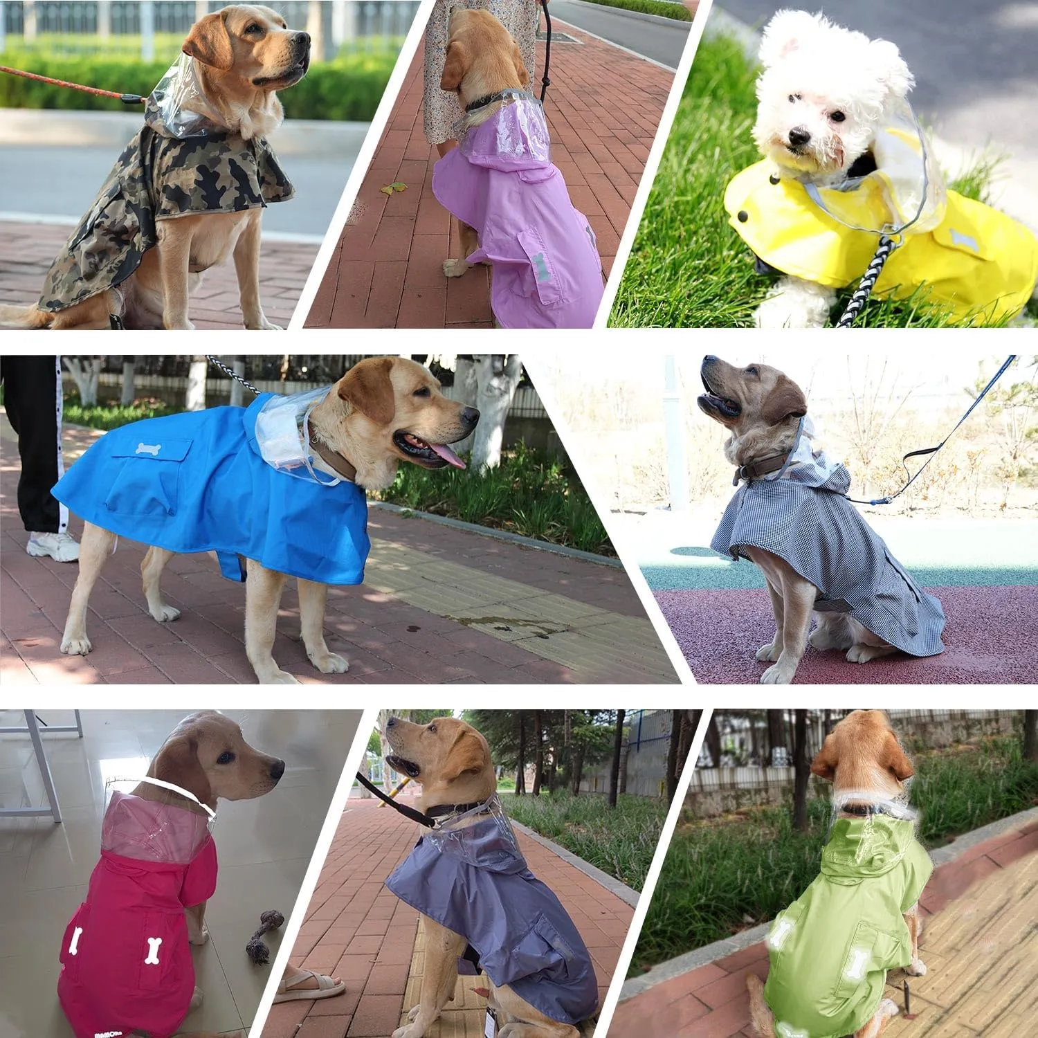 Waterproof Dog Raincoat, Adjustable Reflective Lightweight Pet Rain Clothes with Poncho Hood(Large, Blue&Grey)