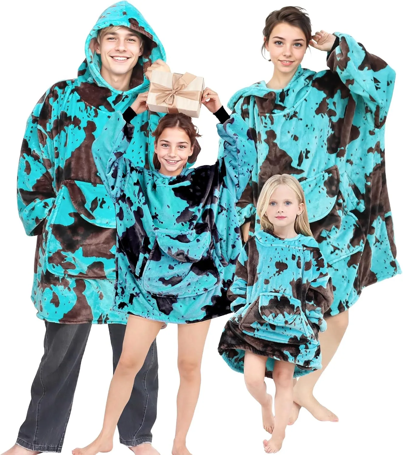 Wearable Blanket Hoodie Turquoise Fleece Sweatshirt Blanket with Giant Hood Pocket and Sleeves Teal Blue Birthday Gifts for Men Women