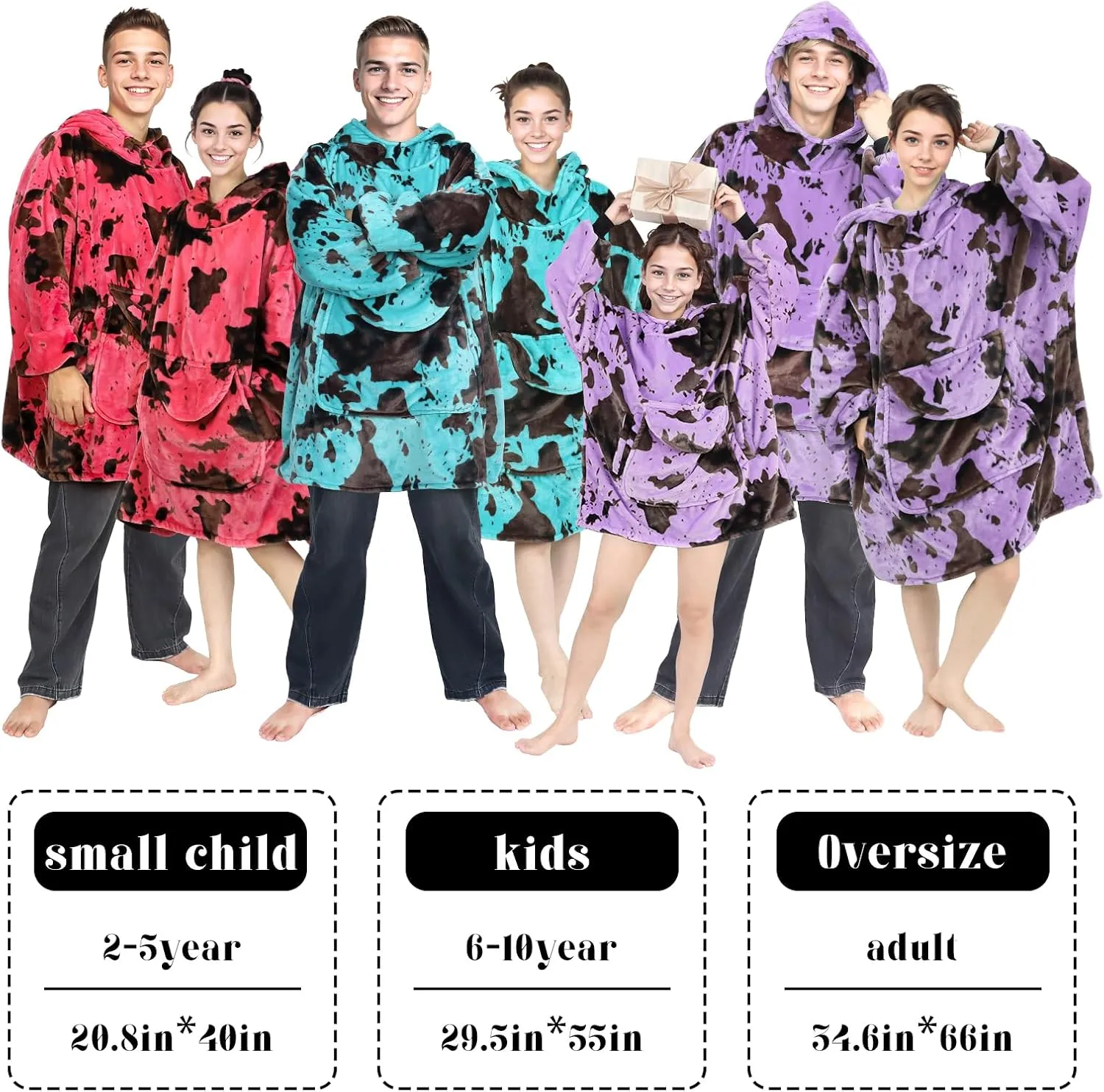 Wearable Blanket Hoodie Turquoise Fleece Sweatshirt Blanket with Giant Hood Pocket and Sleeves Teal Blue Birthday Gifts for Men Women