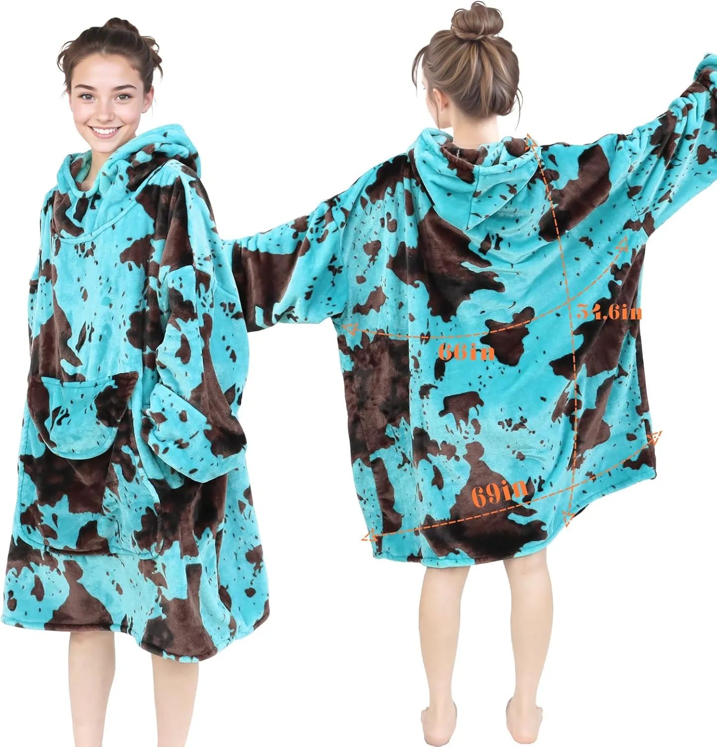 Wearable Blanket Hoodie Turquoise Fleece Sweatshirt Blanket with Giant Hood Pocket and Sleeves Teal Blue Birthday Gifts for Men Women
