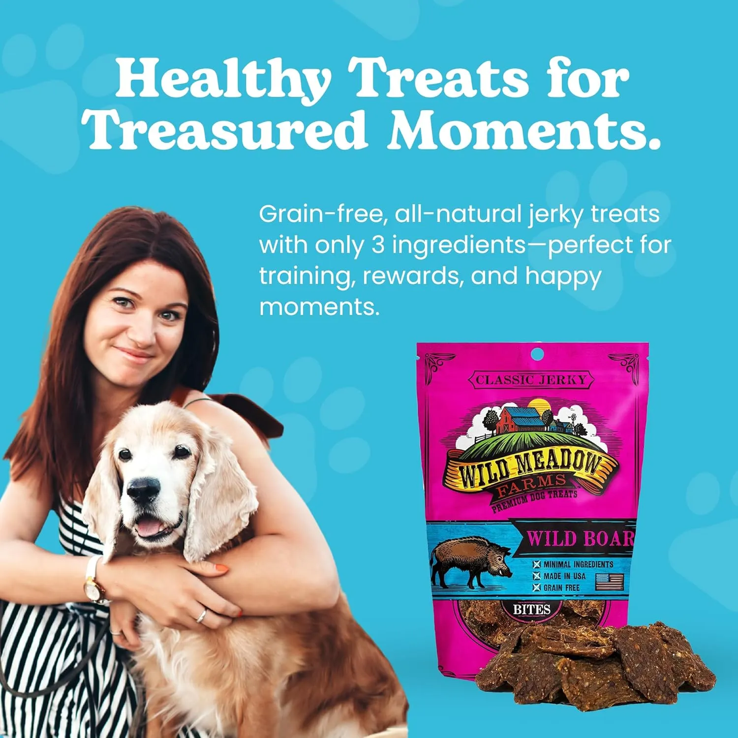 Wild Meadow Farms - Classic Wild Boar Bites, Soft Jerky Treats for Dogs - 3.5 Ounce Pouch