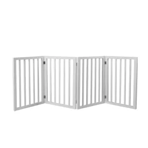 Wooden Pet Gate Retractable Barrier Portable Door 4 Panel White